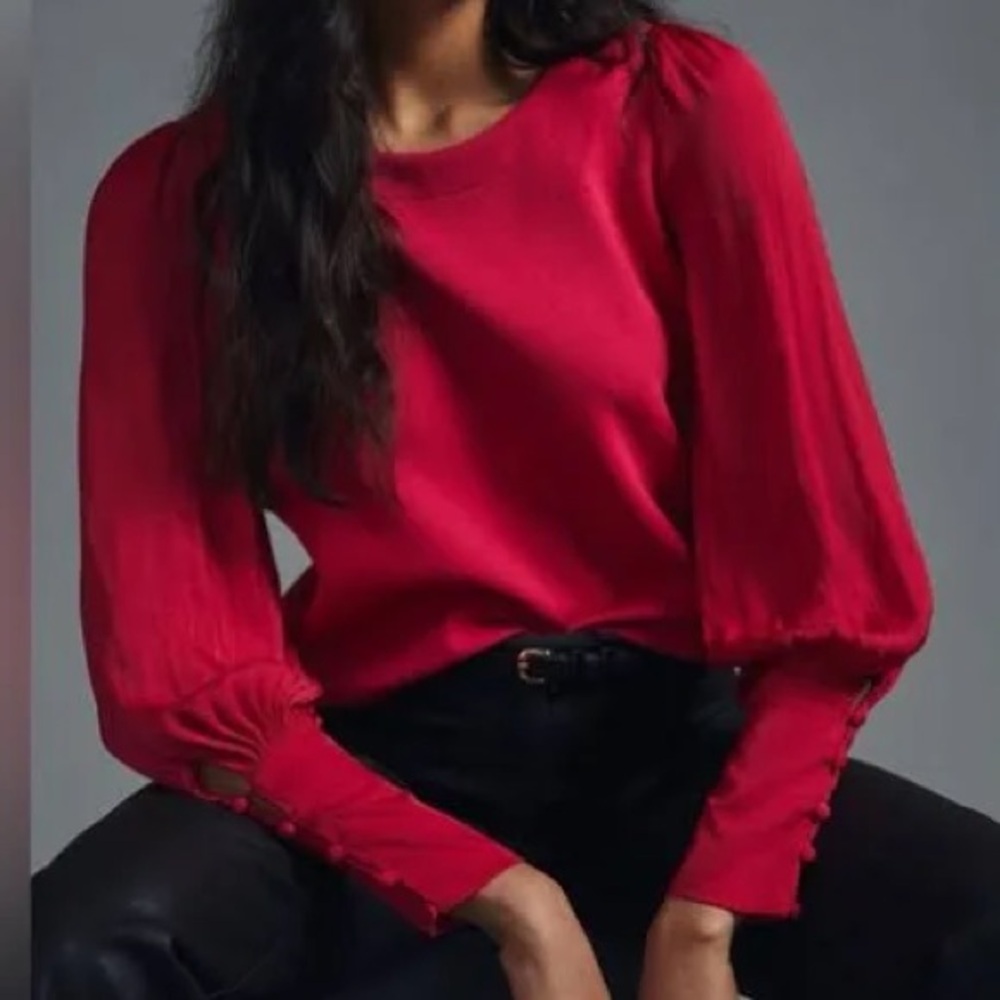 Anthropologie Fuchsia Pink Long Silky Sleeve Top